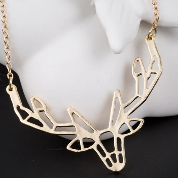 Jewelry - REINDEER DEER ANTLER NECKLACE GOLD COLOR